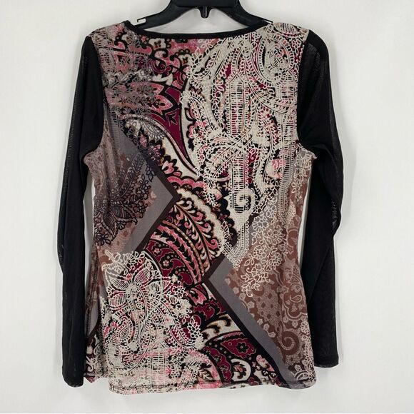 Axcess Women’s Round Neck Mesh Long Sleeve Paisley Print Blouse Size M - Picture 4 of 4